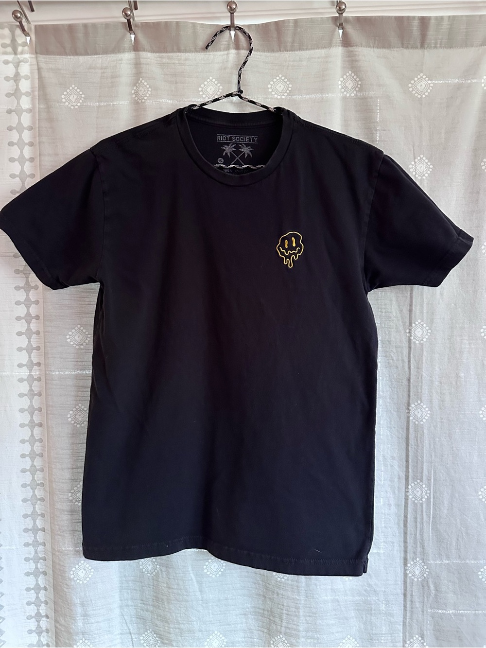 riot society Black Short Sleeve Tee with Yellow Drip Smiley
